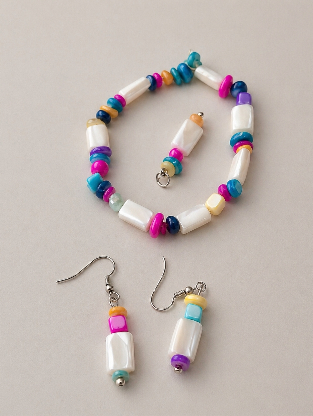Multicolor Beaded Bracelet and Earring Set